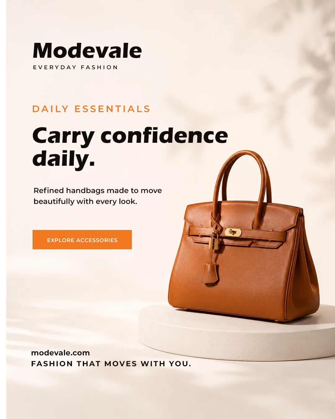 Modevale campaign design featuring a refined handbag
